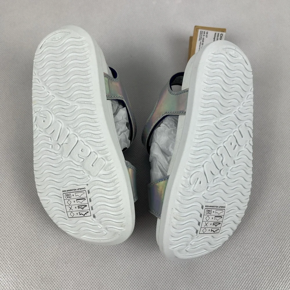 Native Shoes Charley Hologram Kids Sandals Shell White C7 Silver NEW size 7